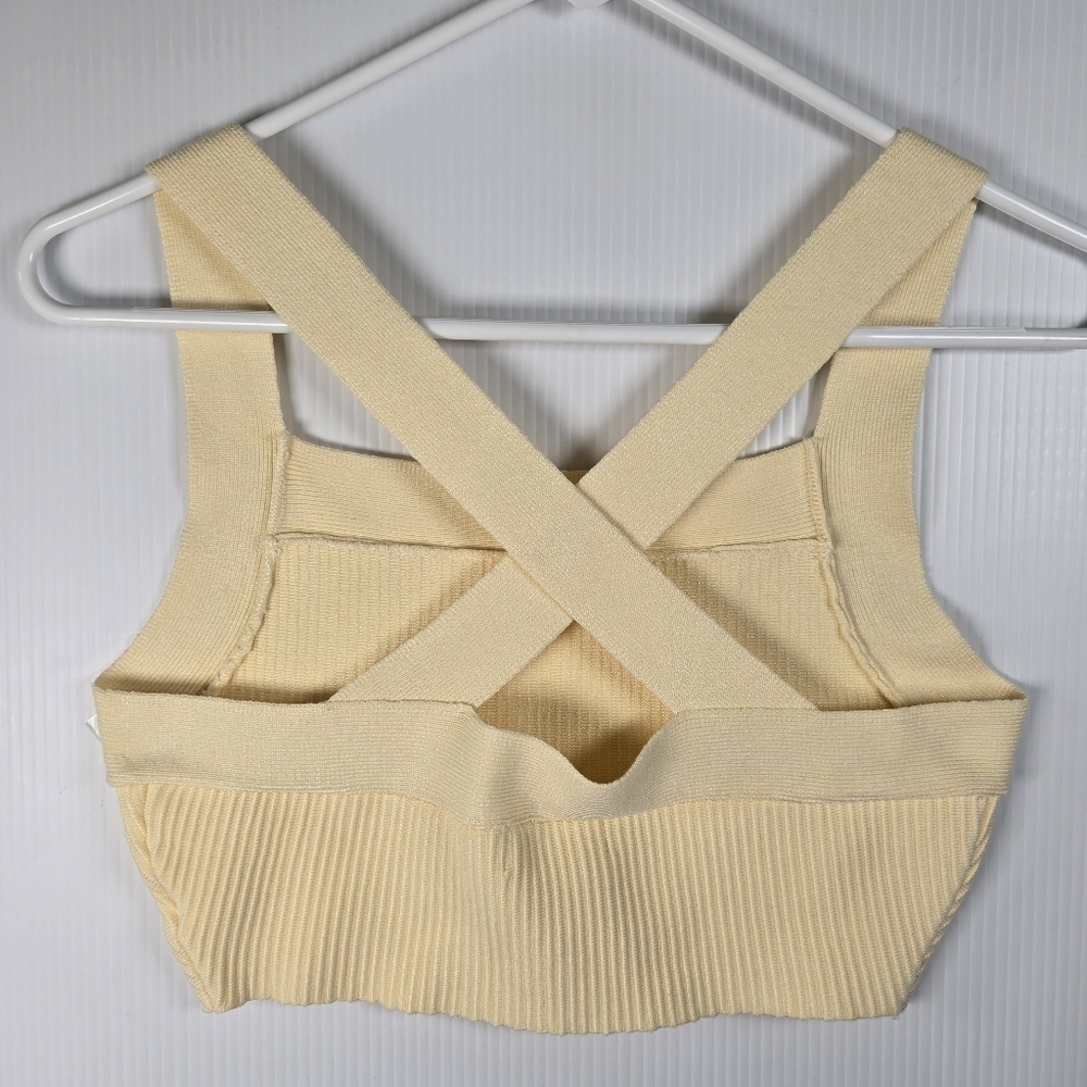 House of Harlow 1960 Pale Yellow Ribbed Cross-Strap Crop Top Size Small - Picture 2 of 10